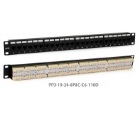 Патч-панель 19", 1U, 24 порта RJ-45, категория 6 Hyperline PP3-19-24-8P8C-C6-110D
