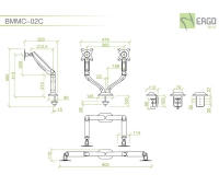 Настольное шарнирное крепление для 2 мониторов ErgoFount BMMC-02C