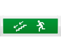 Оповещатель пожарный световой с возможностью смены надписи ИП Раченков А.В. М-12 Человек по лестнице влево вниз