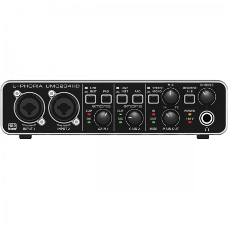 Внешний двухканальный USB/MIDI аудиоинтерфейс Behringer UMC204HD