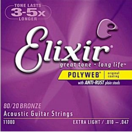 Струны для акустической гитары Extra Light ELIXIR 11000 PolyWeb