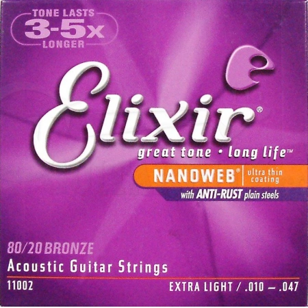 Струны для акустической гитары Extra Light ELIXIR 11002 NanoWeb