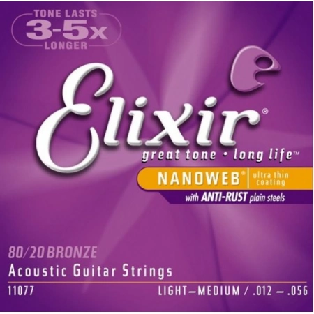 Струны для акустической гитары Light-Medium ELIXIR 11077 NanoWeb