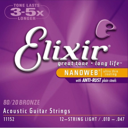 Струны для 12-струнной акустической гитары Light ELIXIR 11152 NanoWeb