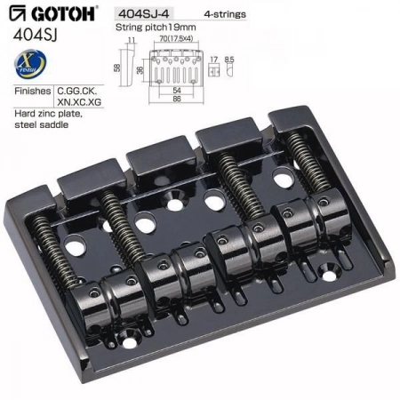 Бридж для 4-струнной бас гитары GOTOH 404SJ-4-CK