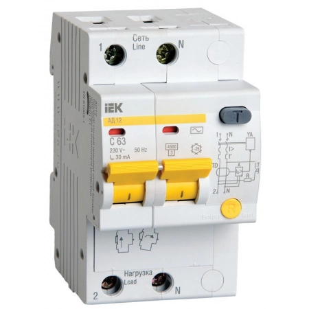 Автоматический выключатель дифференциального тока IEK АД12 2Р 16А 30мА (MAD10-2-016-C-030)