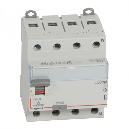 Выключатель дифференциального тока Legrand ВДТ DX3 4П 25А AC 30мА N справа (411702)