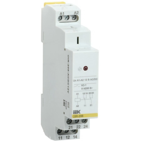 Реле промежуточное IEK Реле OIR 2 контакта, 8А, 12 В AC/DC (OIR-208-ACDC12V)