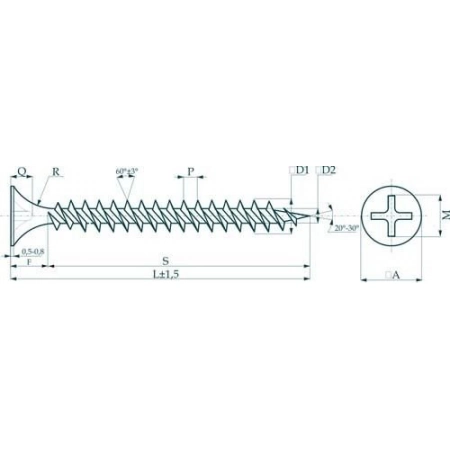 Саморез с потайной головкой и мелким шагом Прочие зарубежные Саморезы 4,2х76 потай, частая резьба, оксид (1 кг)