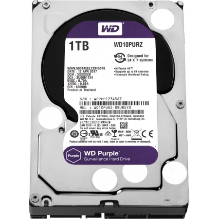 Жесткий диск (HDD) для видеонаблюдения Western Digital HDD 1000 GB (1 TB) SATA-III Purple (WD10PURZ)
