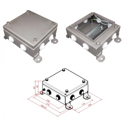 Коробка монтажная электротехническая Гефест КМ IP54-1515, 8 вводов, нержавейка