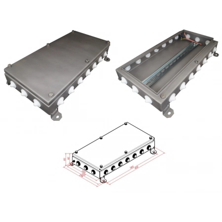 Коробка монтажная электротехническая Гефест КМ IP54-2040, 20 вводов, нержавейка