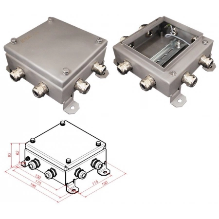 Коробка монтажная электротехническая Гефест КМ IP66-1515, 8 вводов, нержавейка