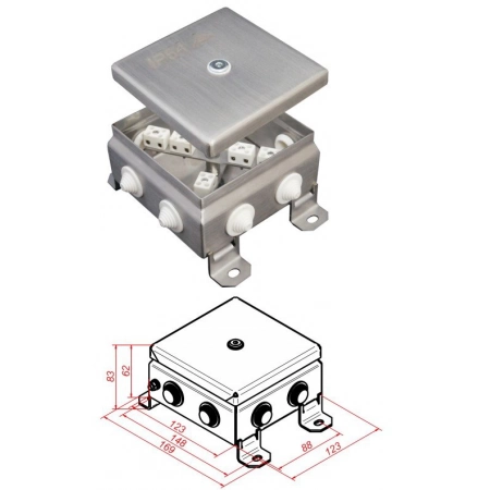 Коробка монтажная огнестойкая Гефест КМ-О (12к)-IP54-1212, 8 вводов, нержавейка