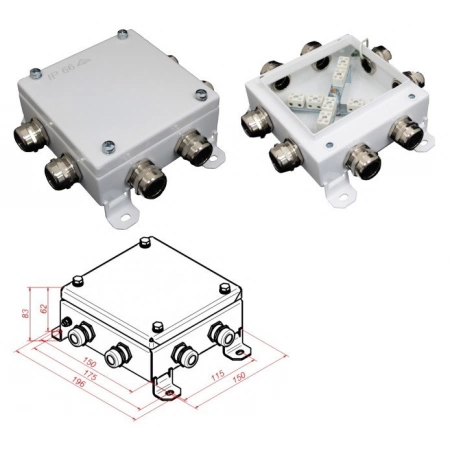 Коробка монтажная огнестойкая Гефест КМ-О (16к)-IP66-1515, 8 вводов