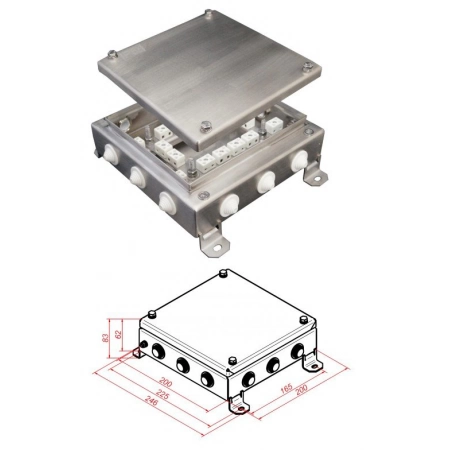 Коробка монтажная огнестойкая Гефест КМ-О (32к)-IP54-2020, 12 вводов, нержавейка