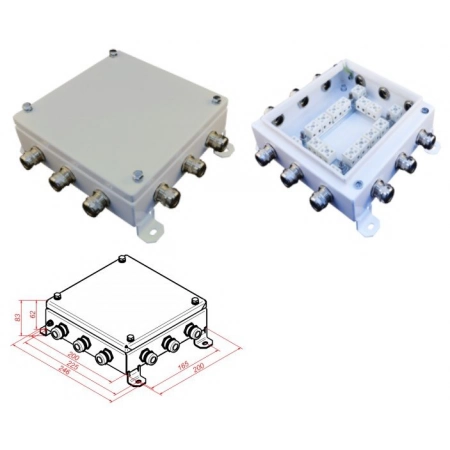 Коробка монтажная огнестойкая Гефест КМ-О (32к)-IP66-2020, 12 вводов