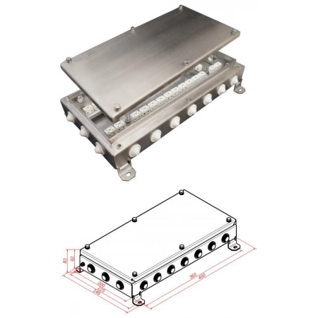 Коробка монтажная огнестойкая Гефест КМ-О (64к)-IP54-2040, 20 вводов, нержавейка