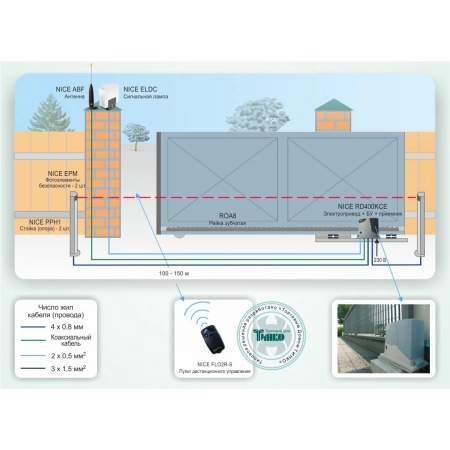 Автоматическая система контроля доступа NICE для откатных ворот весом до 400 кг NICE СКУД-011