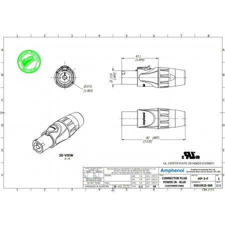 Изображение 2 (Кабельный разъем питания `мама` PowerCON 3pin Amphenol HP-3-F)