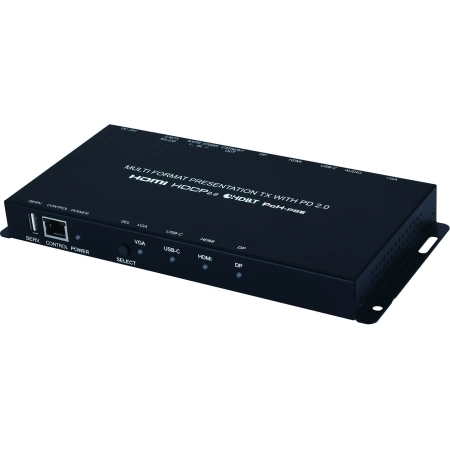 Изображение 1 (Передатчик, коммутатор c автопереключением сигналов HDMI, DP, USB Type-C, VGA с аудио, ИК и RS-232 в витую пару CAT5e Cypress CH-1539TXPLPD)