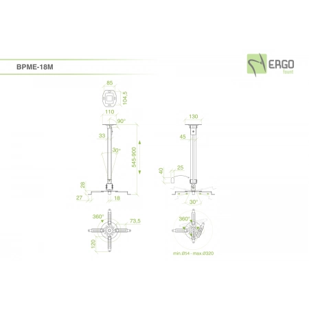 Изображение 2 (Телескопическое потолочное крепление для проектора ErgoFount BPME-18M W)