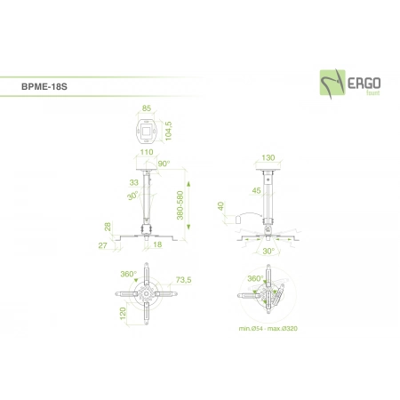 Изображение 2 (Телескопическое потолочное крепление для проектора ErgoFount BPME-18S B)