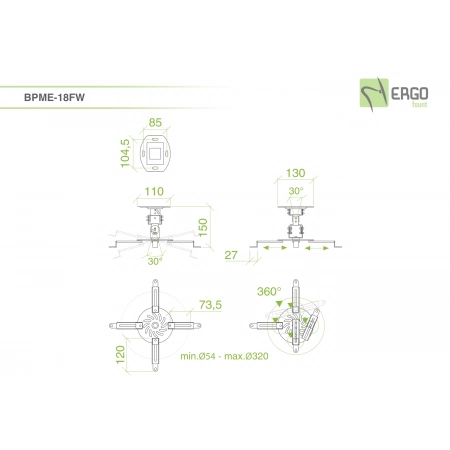 Изображение 2 (Универсальное потолочное крепление для проектора ErgoFount BPME-18F W)