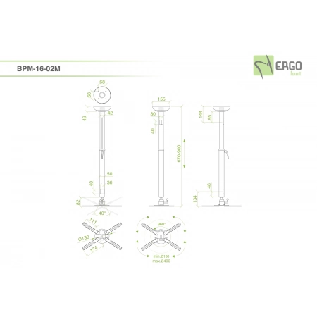 Изображение 2 (Телескопическое потолочное крепление для проектора ErgoFount BPM-16-02M B)