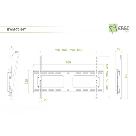 Изображение 2 (Настенное наклонное крепление для дисплея ErgoFount BWM-70-64T)