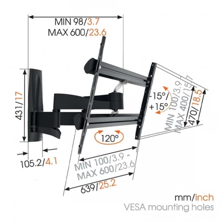 Изображение 3 (Настенное шарнирное выдвижное крепление для дисплея Vogels WALL 3350 B)