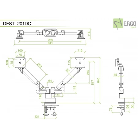 Изображение 3 (Настольное шарнирное крепление для 2 мониторов ErgoFount DFST-201DC)