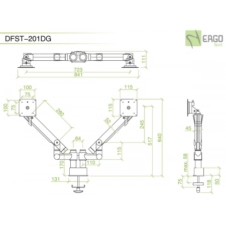 Изображение 3 (Настольное шарнирное крепление для 2 мониторов ErgoFount DFST-201DG)