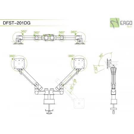 Изображение 2 (Настольное шарнирное крепление для 2 мониторов ErgoFount DFST-201DG)