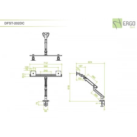 Изображение 2 (Настольное шарнирное крепление для 2 мониторов ErgoFount DFST-202DC)