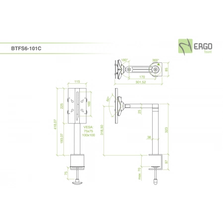 Изображение 2 (Настольное шарнирное крепление для монитора ErgoFount BTFS6-101C)