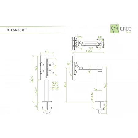 Изображение 2 (Настольное шарнирное крепление для монитора ErgoFount BTFS6-101G)