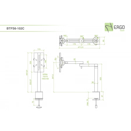 Изображение 2 (Настольное шарнирное крепление для монитора ErgoFount BTFS6-102C)