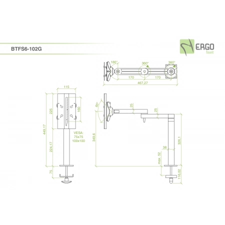 Изображение 2 (Настольное шарнирное крепление для монитора ErgoFount BTFS6-102G)