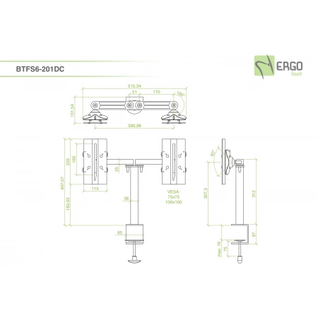 Изображение 2 (Настольное шарнирное крепление для 2 мониторов ErgoFount BTFS6-201DC)