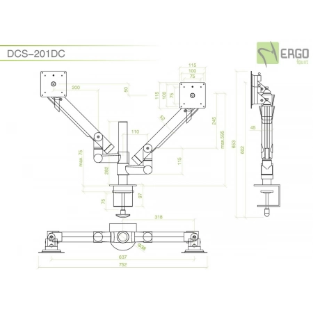 Изображение 3 (Настольное шарнирное крепление для 2 мониторов ErgoFount DCS-201DC)