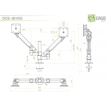Изображение 3 (Настольное шарнирное крепление для 2 мониторов ErgoFount DCS-301DG)