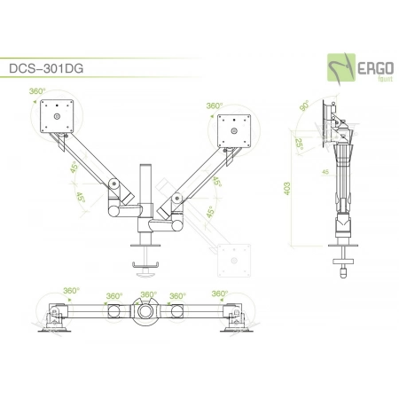 Изображение 2 (Настольное шарнирное крепление для 2 мониторов ErgoFount DCS-301DG)