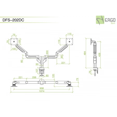 Изображение 3 (Настольное шарнирное крепление для 2 мониторов ErgoFount DFS-202DC)