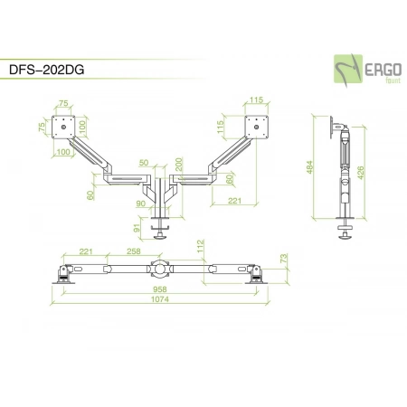 Изображение 3 (Настольное шарнирное крепление для 2 мониторов ErgoFount DFS-202DG)