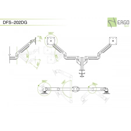 Изображение 2 (Настольное шарнирное крепление для 2 мониторов ErgoFount DFS-202DG)