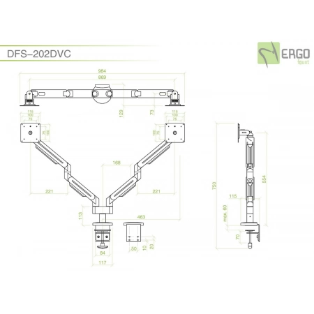 Изображение 3 (Настольное шарнирное крепление для 2 мониторов ErgoFount DFS-202DVC)