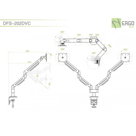 Изображение 2 (Настольное шарнирное крепление для 2 мониторов ErgoFount DFS-202DVC)