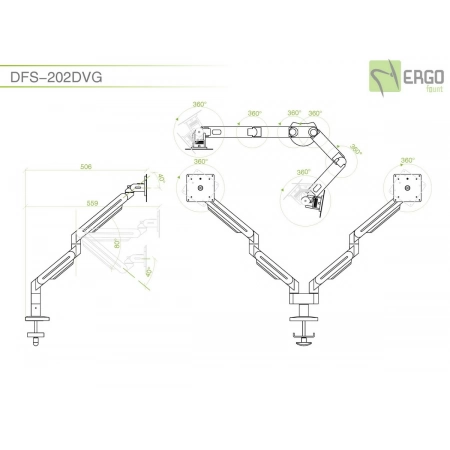 Изображение 2 (Настольное шарнирное крепление для 2 мониторов ErgoFount DFS-202DVG)