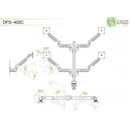 Изображение 2 (Настольное шарнирное крепление для 4 мониторов ErgoFount DFS-402C)